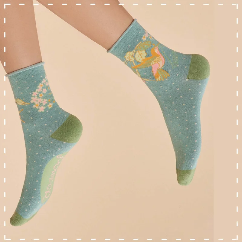 Powder Ankle Sock - Hummingbird in Aqua 14167