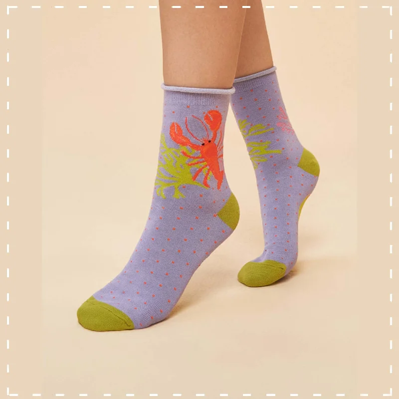 Powder Ankle Sock - Lobster Buddies in Lavender 14168