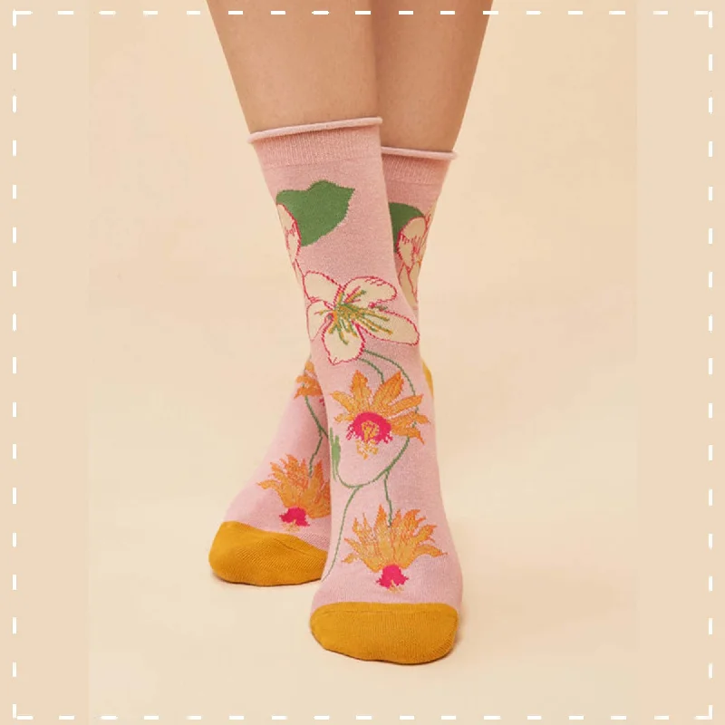 Powder Ankle Sock - Tropical Flora in Petal 14165