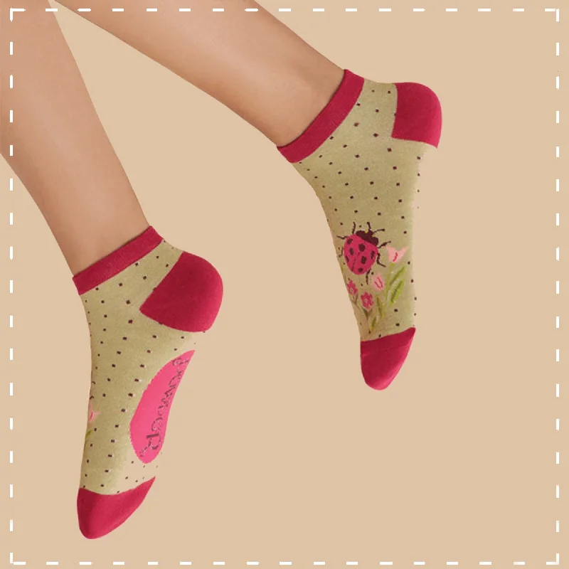 Powder Trainer Sock - Ladybird in Sage 14164