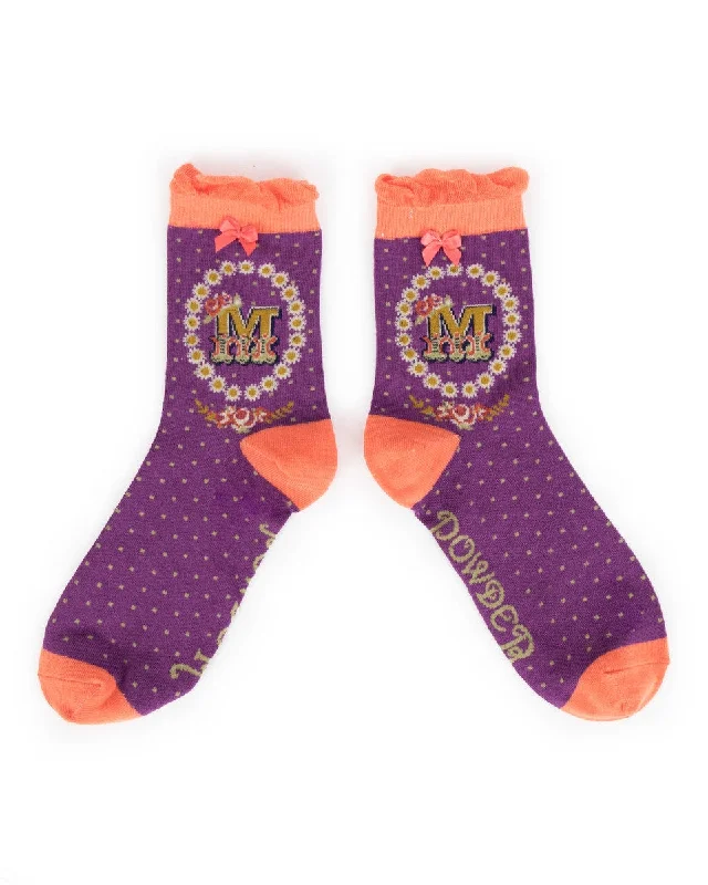 Powder Alphabet Ankle Sock - M 8014