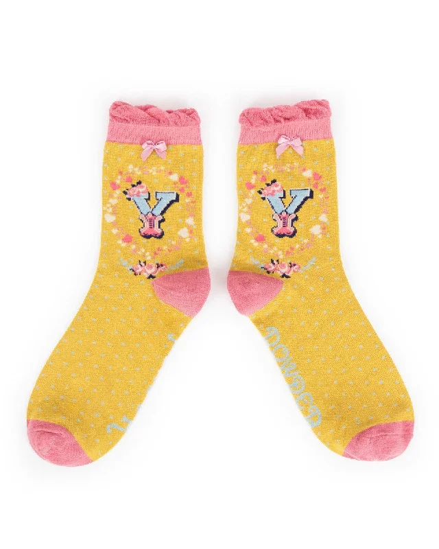 Powder Alphabet Ankle Sock - Y 8026