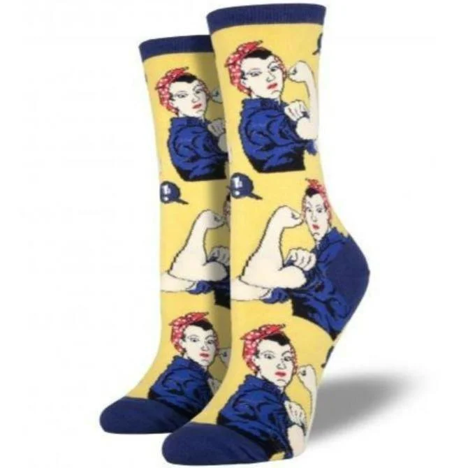 Rosie the Riveter Socks Yellow Women's Crew Sock