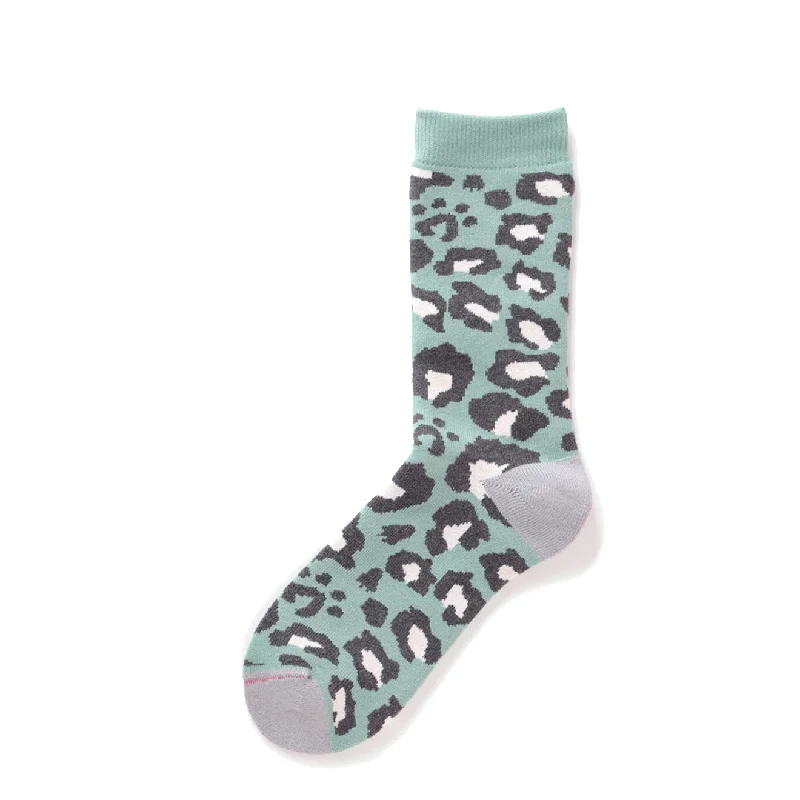 RoToTo Pile Leopard Crew Socks Mint Green