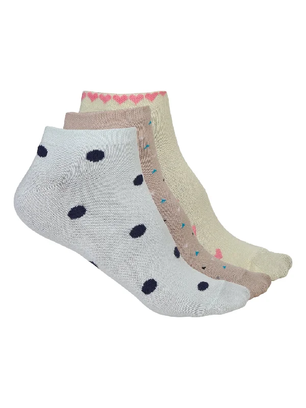 Vimal Jonney Women's Cotton Solid Ankle Socks, Free Size, Pack of 3 (Multicoloured)