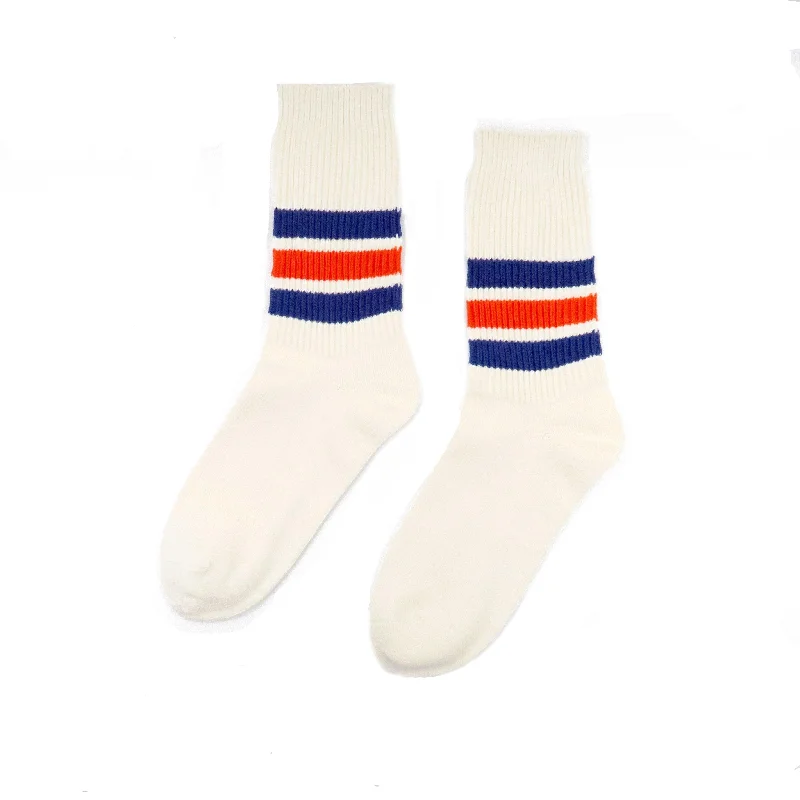 Sporty Striped Knitted Socks - Blue and Orange