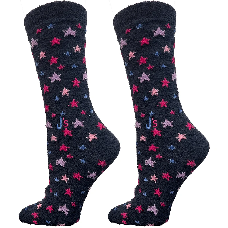 Stars Blue Fuzzy Women's Crew Socks