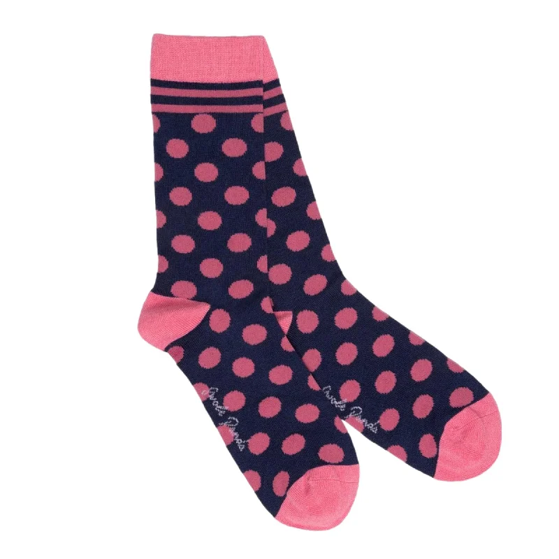 Swole Panda Womens Navy & Pink Polka Dot Bamboo Socks