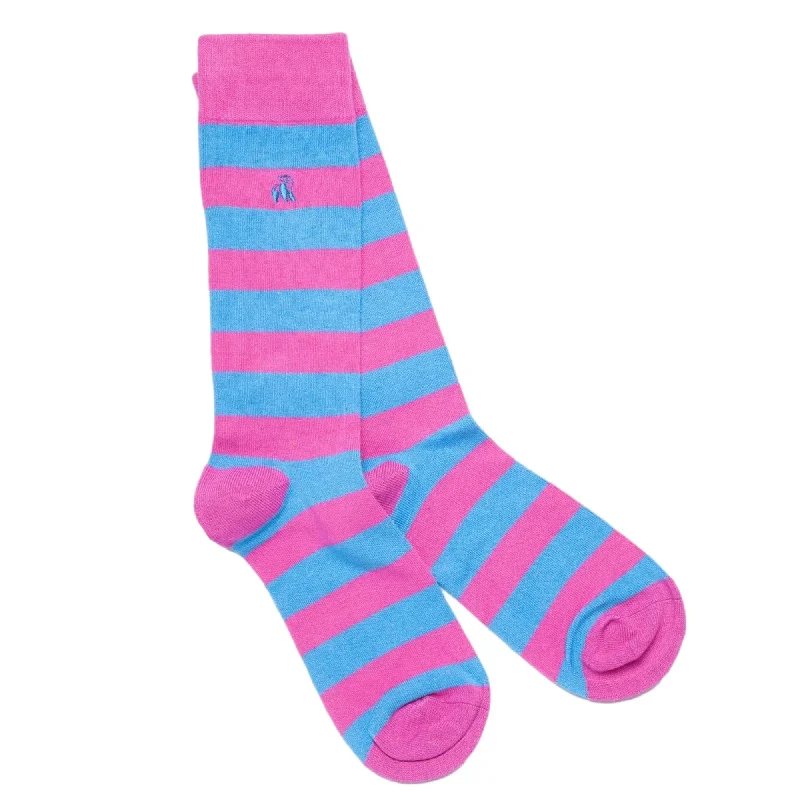 Swole Panda Womens Pink/Light Blue Striped Bamboo Socks