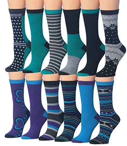 Tipi Toe Women's 12 Pairs Colorful Patterned Crew Socks (WC71-AB)