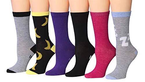 Tipi Toe Women's 6-Pairs Colorful Funky Patterned Crew Dress Socks (WC89-B)