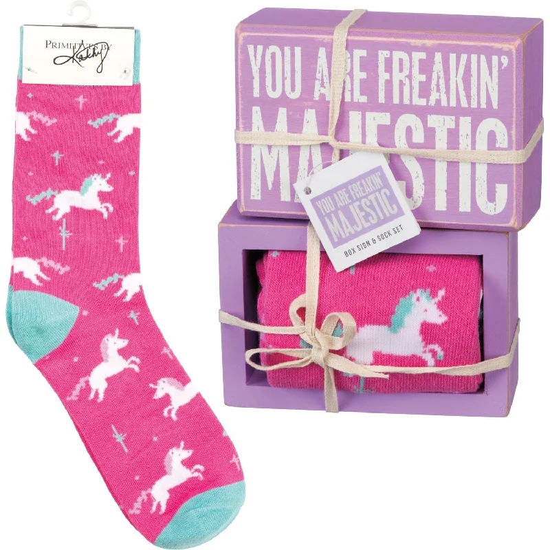 The Bullish Store Women's You Are Freakin' Majestic Unicorn Box Sign And Socks Giftable Set